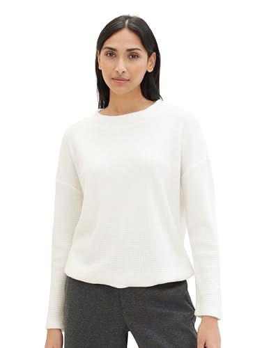 TOM TAILOR Damen Cosy Sweatshirt mit Struktur, Whisper White, XL von TOM TAILOR