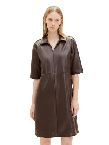 TOM TAILOR Damen Fake-Leder Kleid mit Kragen, Brushwood Brown, 36 von TOM TAILOR