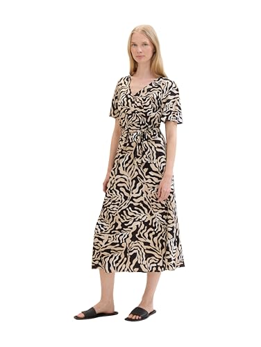 TOM TAILOR Damen Gemustertes Wickelkleid , black cut palmtree design, 38 von TOM TAILOR