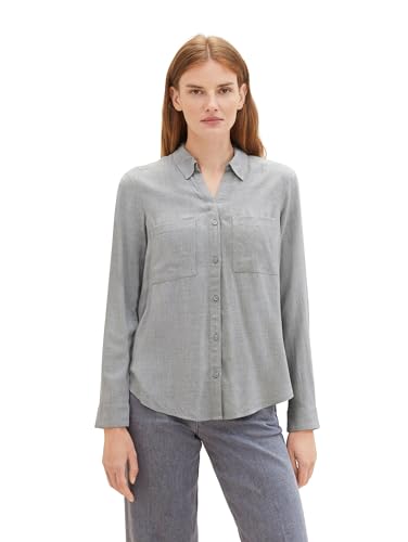 TOM TAILOR Damen Hemdbluse mit Brusttaschen , medium silver grey melange, 36 von TOM TAILOR