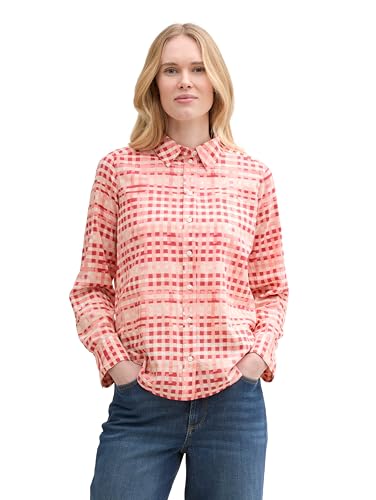 TOM TAILOR Damen Hemdbluse mit Muster, 37125 - Berry Red Check Design, 36 von TOM TAILOR