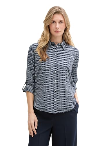 TOM TAILOR Damen Hemdbluse mit Muster, 37186 - Printed Blue White Minimal, 36 von TOM TAILOR