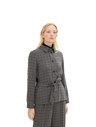 TOM TAILOR Damen Hemdjacke mit Bindegürtel 1034553, 30943 - Grey Small Woven Check, 42 von TOM TAILOR