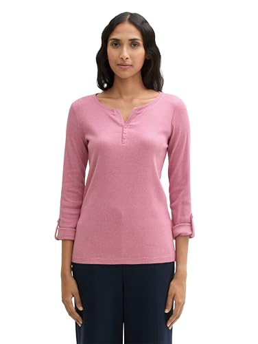 TOM TAILOR Damen Henley Longsleeve mit Streifen aus Bio-Baumwolle, 35225 - Apricot Offwhite Stripe Ck, XXL von TOM TAILOR