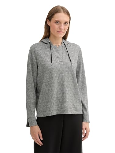 TOM TAILOR Damen Hoodie Sweatshirt, 36595 - Black White Structure, L von TOM TAILOR