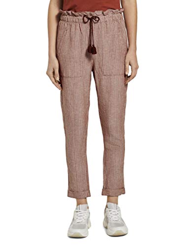 TOM TAILOR Damen Leinen Relaxed Hose, 24113-brown White Vertical, 38 von TOM TAILOR