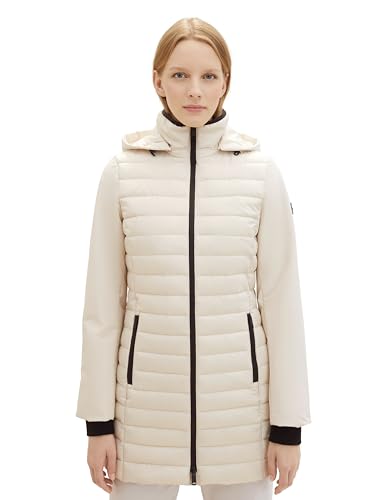 TOM TAILOR Damen Hybrid Lightwight Steppmantel mit abnehmbarer Kapuze, 27609 - Cold Beige, XXL von TOM TAILOR