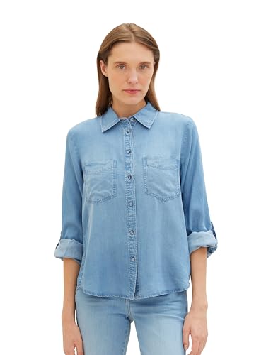 TOM TAILOR Damen Jeansbluse mit Brusttaschen, 10113 - Clean Mid Stone Blue Denim, 42 von TOM TAILOR