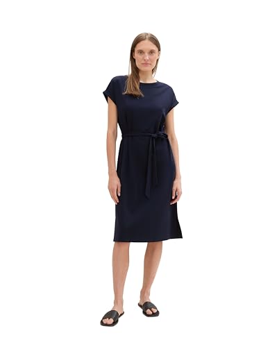 TOM TAILOR Damen Jersey Kleid mit Bindegütel,10668 - Sky Captain Blue, 40 von TOM TAILOR