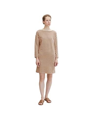 TOM TAILOR Damen Jersey Kleid mit Streifen 1032514, 30157 - Beige Anthracite Stripe, 42 von TOM TAILOR