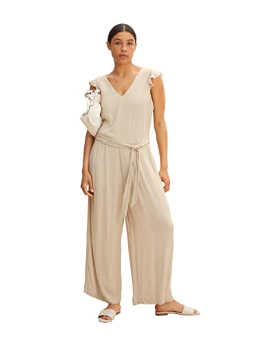 TOM TAILOR Damen Jumpsuit mit Bindegürtel 1031368, 29517 - Sand Stone Beige, 36 von TOM TAILOR