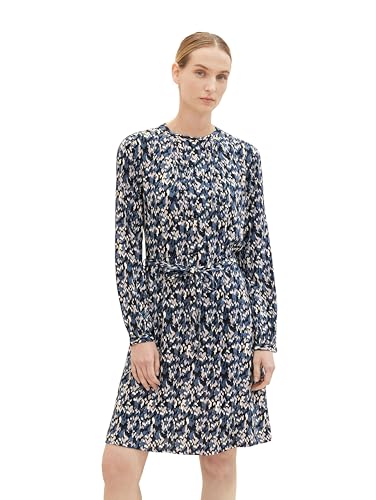 TOM TAILOR Damen Kleid aus Viskose mit Bindegürtel, black small texture design, 38 von TOM TAILOR