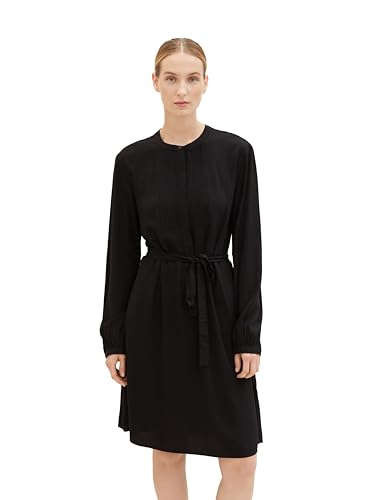 TOM TAILOR Damen Kleid aus Viskose mit Bindegürtel, deep black, 42 von TOM TAILOR