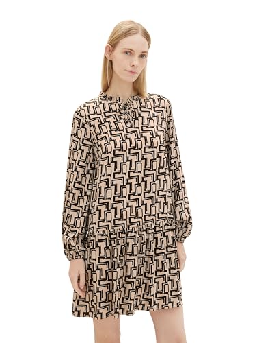 TOM TAILOR Damen Kleid aus Viskose mit Muster, beige black abstract design, 38 von TOM TAILOR