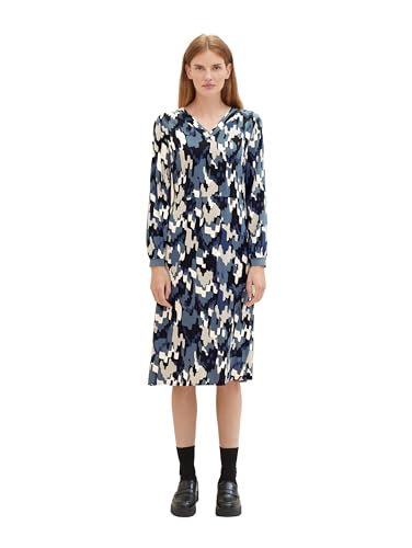 TOM TAILOR Damen Kleid aus Viskose mit V-Ausschnitt, black big texture design, 44 von TOM TAILOR