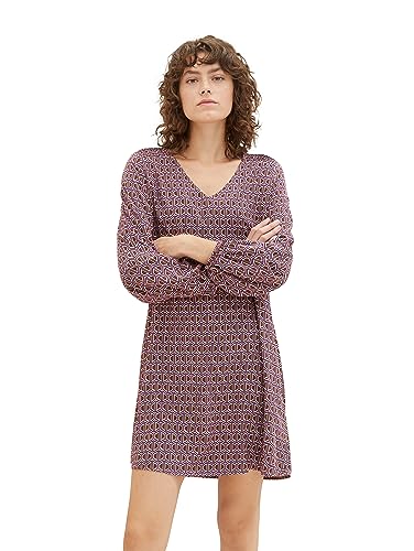 TOM TAILOR Damen Kleid aus Viskose mit V-Ausschnitt, brown geometrics print, 32 von TOM TAILOR