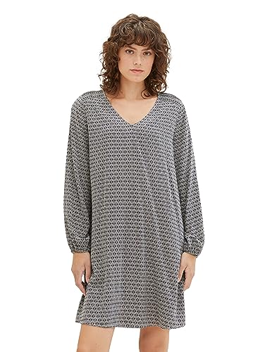 TOM TAILOR Damen Kleid aus Viskose mit V-Ausschnitt, navy geometrics print small, 38 von TOM TAILOR