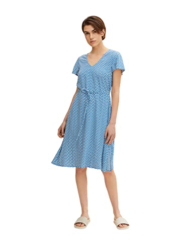 TOM TAILOR Damen Kleid mit Allover-Print 1031359, 29526 - Blue Minimal Design, 36 von TOM TAILOR