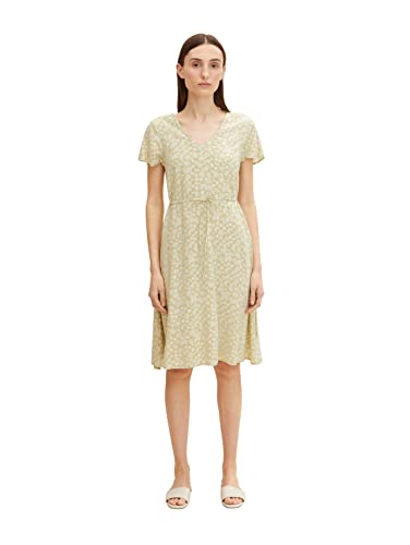 TOM TAILOR Damen Kleid mit Allover-Print 1031359, 29550 - Green Offwhite Leaf Design, 42 von TOM TAILOR