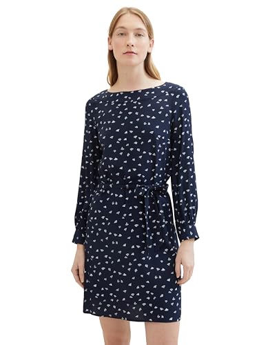 TOM TAILOR Damen Kleid mit Bindegürtel, 34749 - Navy Minimal Print, 46 von TOM TAILOR