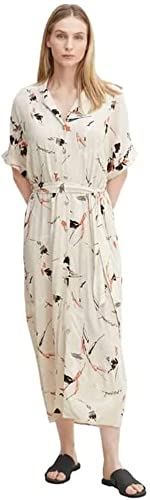 TOM TAILOR Damen Kleid mit Knopfleiste 1031789, 29761 - Sand Leaves Design, 34 von TOM TAILOR