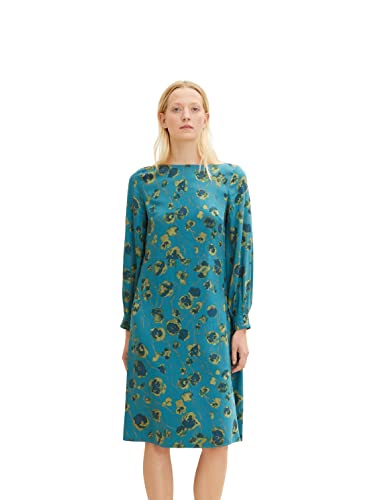 TOM TAILOR Damen Kleid mit Muster 1034554, 30939 - Teal Blue Flower Design, 38 von TOM TAILOR