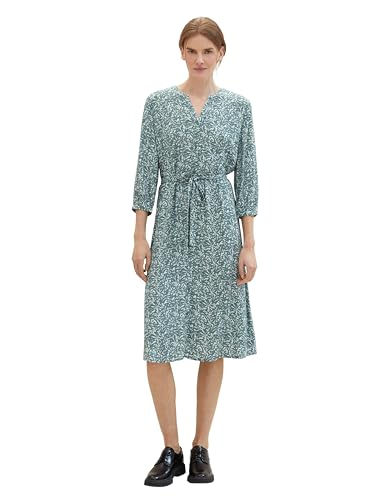 TOM TAILOR Damen Kleid mit Muster & Bindegürtel, 34840 - Green Abstract Leaf Print, 36 von TOM TAILOR