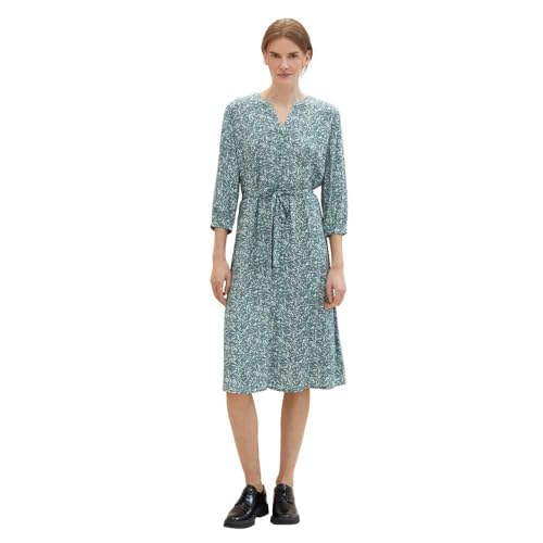 TOM TAILOR Damen Kleid mit Muster & Bindegürtel, 34840 - Green Abstract Leaf Print, 38 von TOM TAILOR