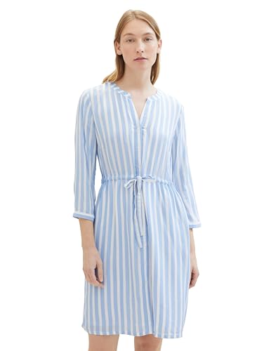 TOM TAILOR Damen Kleid mit Streifen & Bindegürtel, offwhite blue vertical stripe, 46 von TOM TAILOR