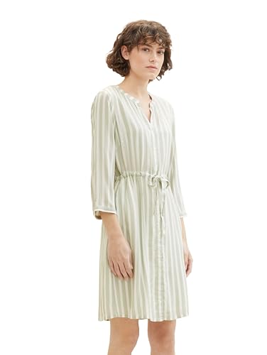 TOM TAILOR Damen Kleid mit Streifen & Bindegürtel, green offwhite stripe, 42 von TOM TAILOR