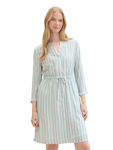 TOM TAILOR Damen Kleid mit Streifen & Bindegürtel, mint blue offwhite stripe, 34 von TOM TAILOR