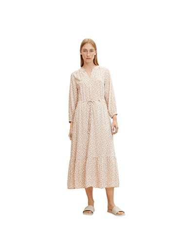 TOM TAILOR Damen Kleid mit Volant 1032518, 30148 - Beige Geometric Design, 38 von TOM TAILOR