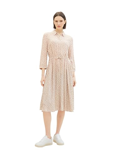 TOM TAILOR Damen Kleid mit Muster & Bindegürtel, 30148 - Beige Geometric Design, 32 von TOM TAILOR