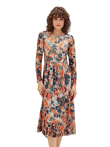TOM TAILOR Damen Mesh Kleid mit Muster, 32367-grey orange tie dye floral, 38 von TOM TAILOR