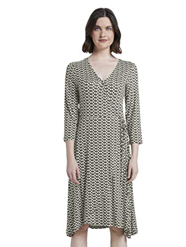 TOM TAILOR Damen Kleider & Jumpsuits Gemustertes Jersey-Wickelkleid Khaki dot Design,38,22738,7000 von TOM TAILOR