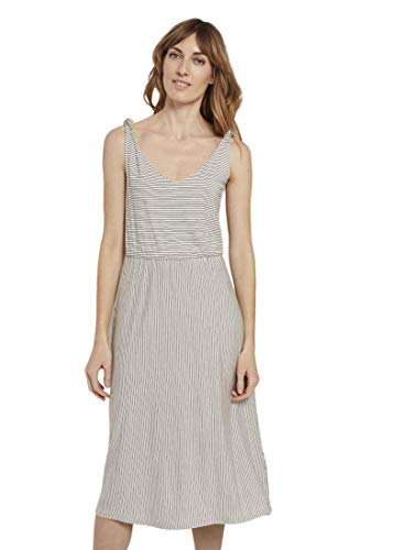 TOM TAILOR Damen Kleider & Jumpsuits Gestreiftes Midi-Trägerkleid mit Knotendetail Offwhite Thin Stripes,40,22704,2000 von TOM TAILOR