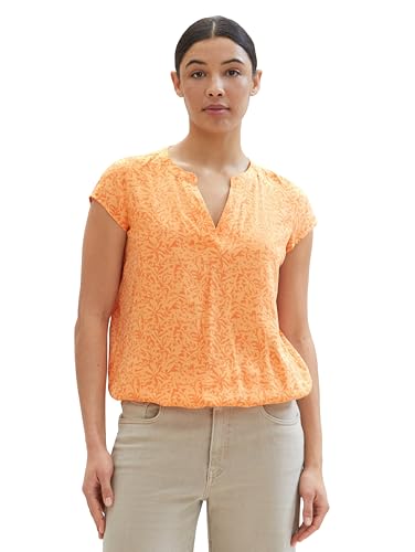 TOM TAILOR Damen Kurzarm-Bluse mit Muster , apricot abstract leaf print, 36 von TOM TAILOR