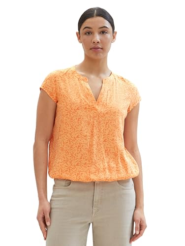 TOM TAILOR Damen Kurzarm-Bluse mit Muster , apricot abstract leaf print, 40 von TOM TAILOR