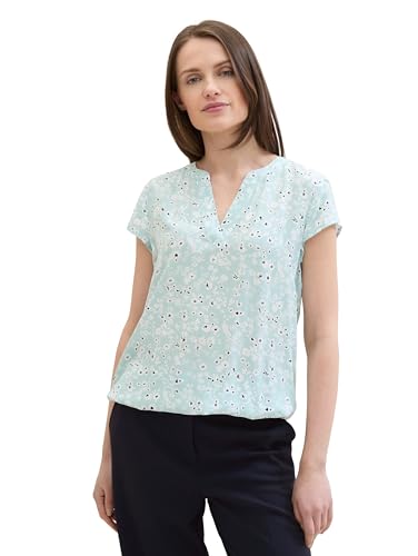 TOM TAILOR Damen Kurzarm-Bluse mit Muster , blue tiny flower design, 40 von TOM TAILOR