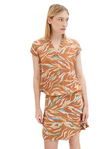 TOM TAILOR Damen Kurzarm-Bluse mit Muster , brown abstract leaf design, 38 von TOM TAILOR