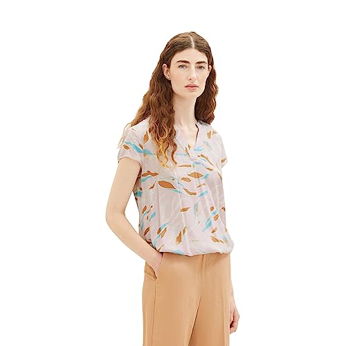 TOM TAILOR Damen Kurzarm-Bluse mit Muster , lilac abstract leaf design, 36 von TOM TAILOR