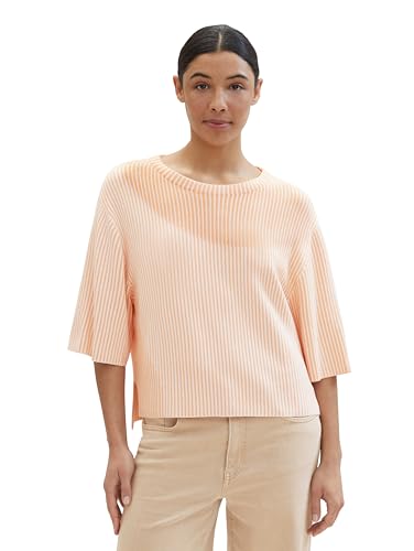 TOM TAILOR Damen Kurzarm Pullover mit Colorblock-Muster, 34927 - Orange Shades Jacquard, XL von TOM TAILOR