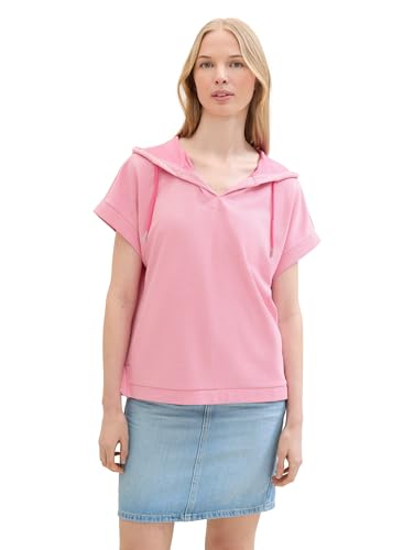 TOM TAILOR Damen Kurzarm Sweatshirt mit Kapuze , carmine pink, L von TOM TAILOR