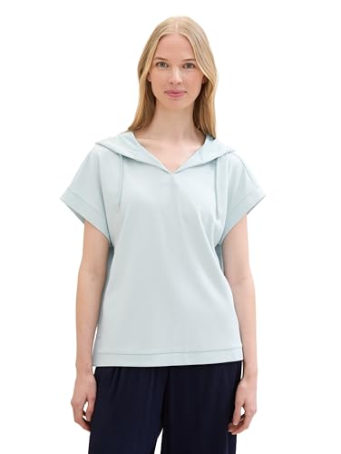 TOM TAILOR Damen Kurzarm Sweatshirt mit Kapuze , dusty mint blue, XXL von TOM TAILOR