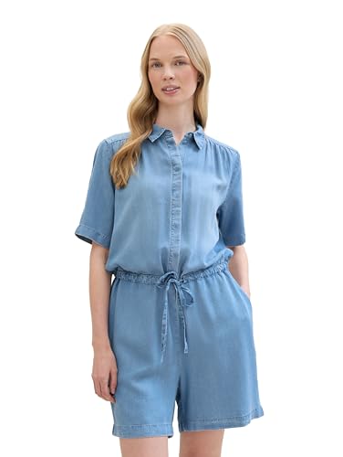 TOM TAILOR Damen Kurzer Overall in Denim Look , Clean Mid Stone Blue Denim, 40 von TOM TAILOR