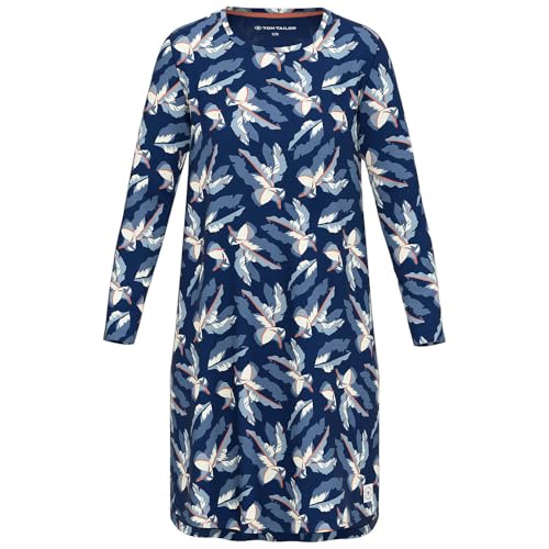 TOM TAILOR Damen Langarm-Baumwoll-Nachthemd mit Blüten Print XL/42 von TOM TAILOR