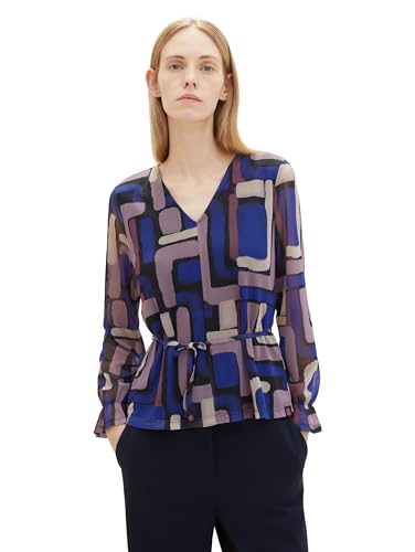 TOM TAILOR Damen Langarm-Bluse mit Allover Print, black abstract design, XXL von TOM TAILOR