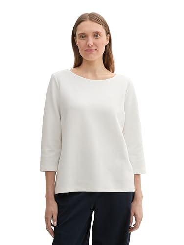 TOM TAILOR Damen Langarm Shirt mit Struktur,10332 - Off White, L von TOM TAILOR
