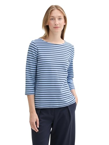 TOM TAILOR Damen Langarm Shirt mit Struktur,36138 - Calm Blue Navy Stripe, L von TOM TAILOR