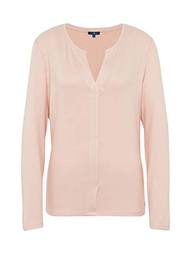 TOM TAILOR Damen Langarm V-Auschhnitt T-Shirt, Rosa (Rose Smoke Melange 5845), X-Large von TOM TAILOR